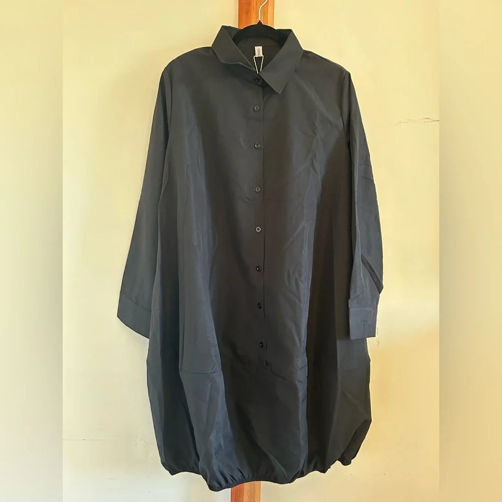 Casual Black Long Sleeve Balloon Hem Shirt Dress - Picture 4 of 6